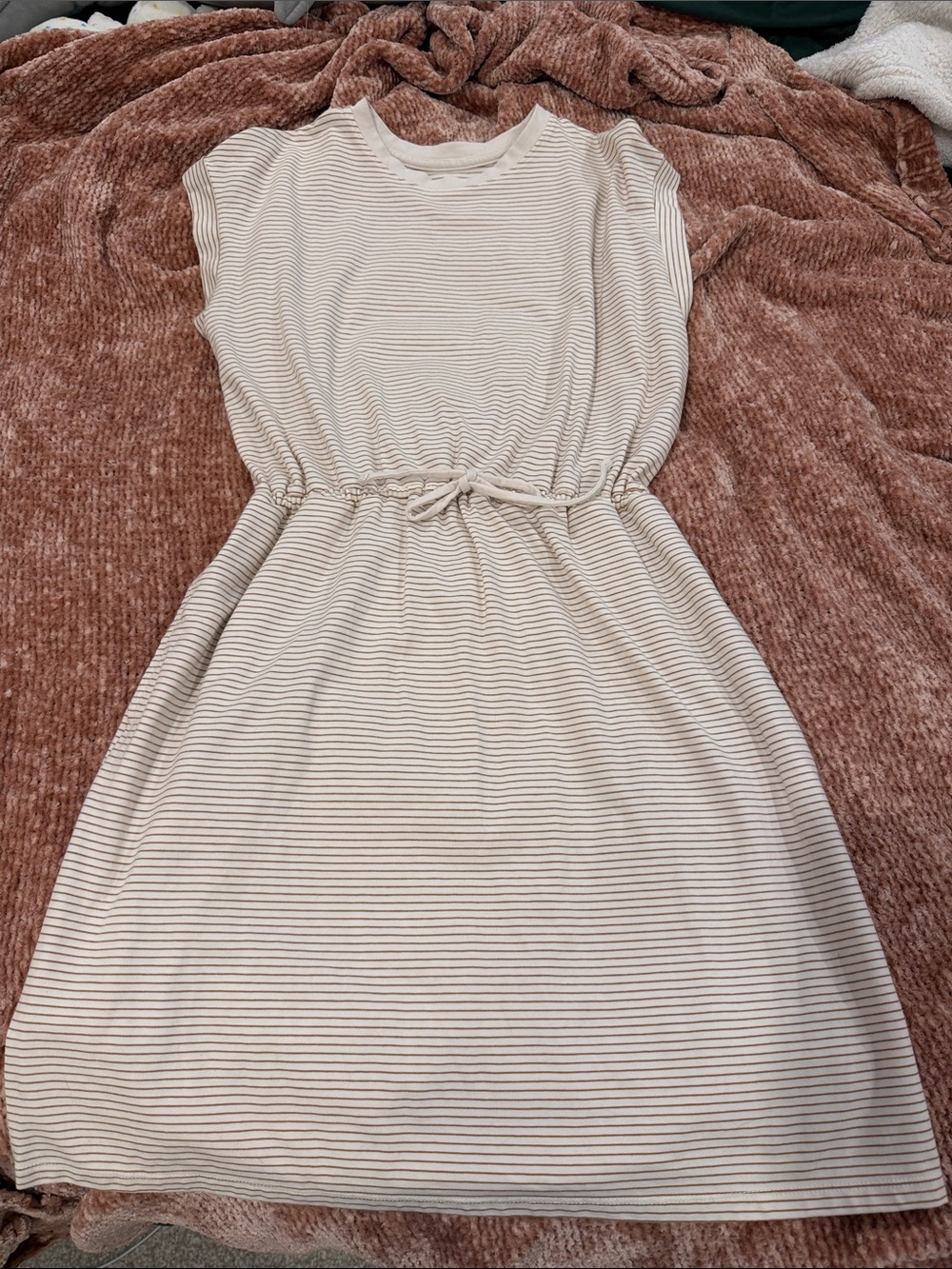 Universal thread Casual Striped Drawstring Waist Dress - Cream & Brown